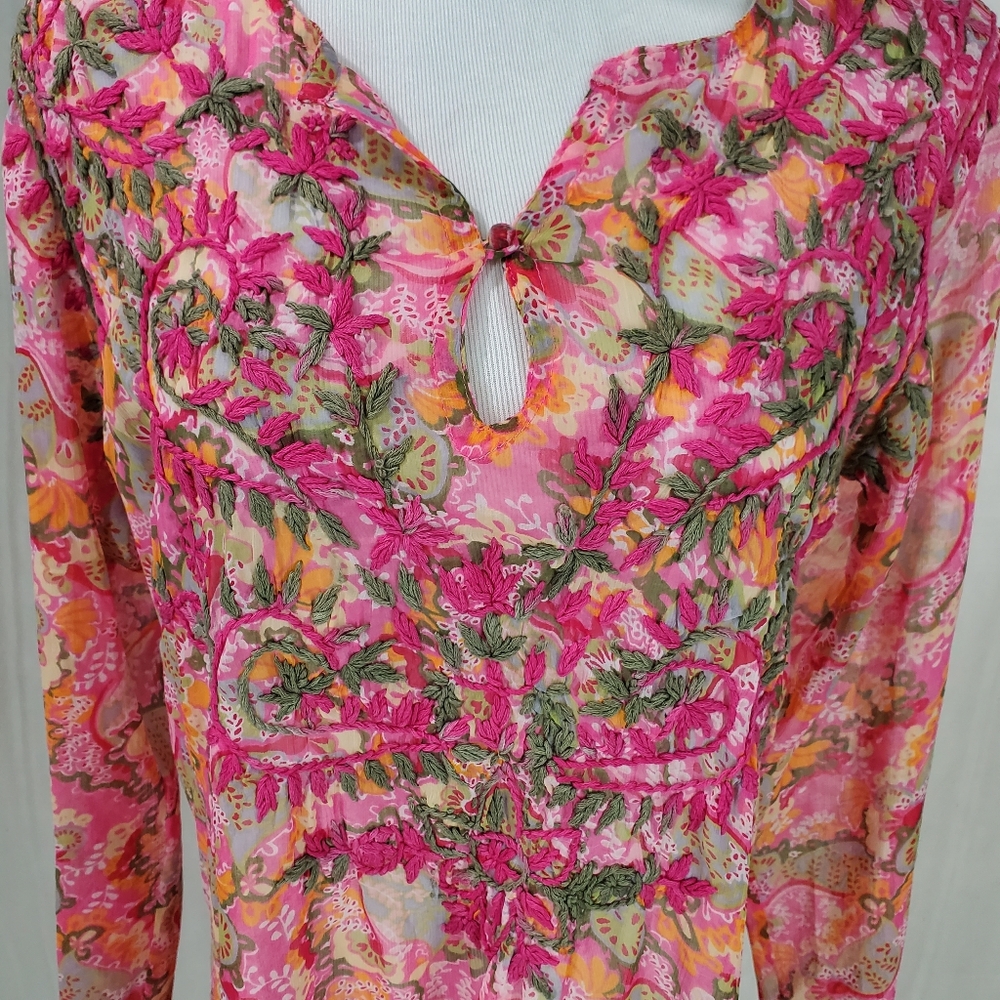 Raj Embroidered 100% Silk Tunic or Swim Coverup - Picture 5 of 11